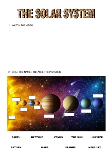 The Solar System interactive exercise for grade 4