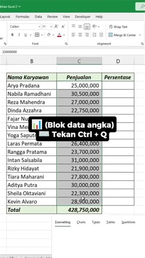 Cara cepat hitung persentase di excel