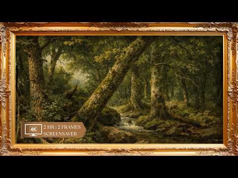Museum Framed Forest Morning Screensaver - 4K Fine Art, 2 Hours, 2 Frames