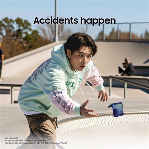 That heart-dropping feeling when your phone drops? Not happening with #GalaxyZFold7 | #GalaxyZFlip7, which now comes with 3 years of Samsung Care coverage against accidental drops and spills. Learn more: http://spr.ly/MY_Buy-ZFold7_fb Limited time only. T&Cs apply. | Samsung