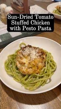 Sun-Dried Tomato Stuffed Chicken & Pesto #pesto #stuffedchicken #pasta #mediterranean #daretocook