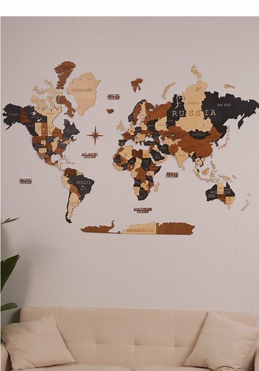 Beautiful 3D Wooden World Map Decor