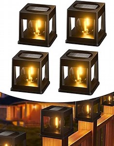 4 Pack Solar Post Lights - Outdoor, Solar Powered Fence Post Lights for Garden, Deck, Patio, Pathway & Walkway. Suitable for 4x4, 5x5 or 6x6 Vinyl/Wooden Posts