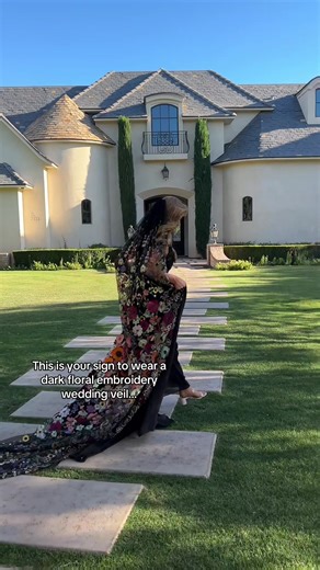 Betty’s Garden | black tulle, chapel length 🖤✨ the floral embroidery wedding veil of your dreams.. send this to someone you know that would wear this veil! #engaged #floralveil #weddingveil #weddingday #nontraditionalwedding