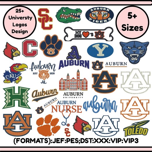 Auburn Embroidery Designs Bundle Auburn Tigers Machine Embroidery Auburn University Logo Auburn PES DST College Logos Files 5 Sizes Download - Etsy