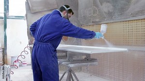 painter in a factory - industrial painting with spray gun - dolly