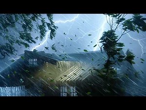 Real Rain Thunderstorm Ambience ⛈️ Heavy Hurricane Rain on Tin Roof, Intense Thunder & Wind Blowing