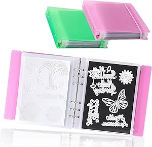 UNIMEIX 24 Pcs Magnetic Sheets for Die Storage with Pink and Green Binder Covers, Stamp and Die Storage Pockets Storage for Card Making Supplies(0.8 mm Thickness)