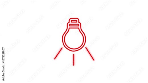 Red Bulb icon animation. Light on off video with glow effect. animated bulb light switch on off with glow effect. 4k graphic footage.
