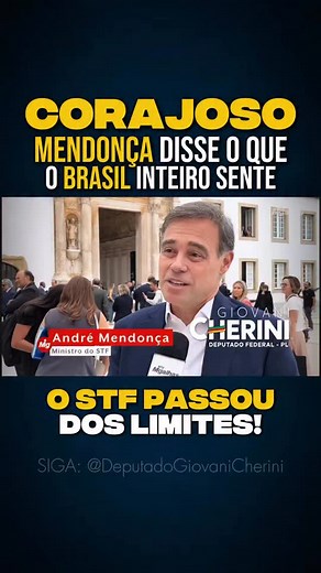 65K views · 237K reactions | O ministro André Mendonça do supremo teve coragem. Que Deus o abençoe, e que a máquina não o silencie. Quando um fala a verdade, milhões se sentem representados. #coragem #stf #ministro #mendonça #esperança #direita #liberdade | Giovani Cherini | Facebook