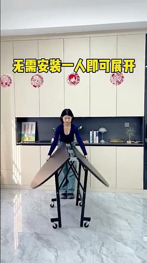 Large size folding dining table, movable with wheels, easy to store, does not take up space