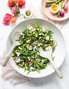 Raw Asparagus Salad with Peas and Goat Cheese