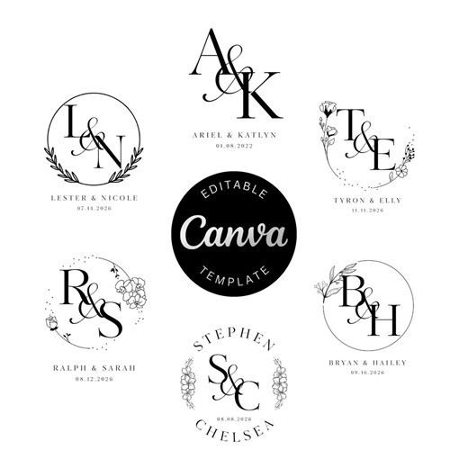 Editable Wedding Logo Canva Template | Minimal Monogram Logo Set | DIY Wedding Branding | Instant Download | Modern Wedding Logo Kit - Etsy