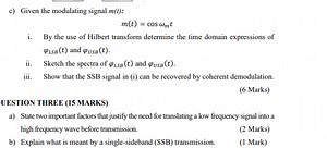 c) Given the modulating signal m(t):   m(t) = cos ωmt   i. ... | Filo