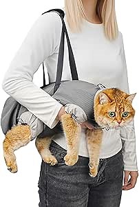 Cat Carrier Pouch, Soft Cat Carrier and Soothing Cat Grooming Bag, Breathable Cat Restraint Bag for Nail Clipping Vet Visits Medication Dental Care and Traveling Grey S
