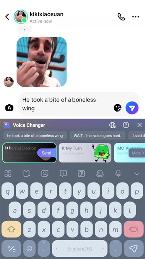 he took a bite of a boneless wing. meme voice messages @Kiki Keyboard #brainrot #voicechanger #bonelesswings #soundviral #viralmusic