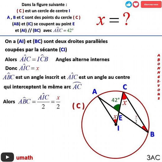 Comment déterminer la mesure d'un angle angles inscrit et angle au centre niveau 3AC