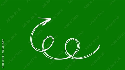 Hand drawn arrow animation green screen background. Scribble pointer chroma key, doodle directional arrow set for highlighting and pointing in video tutorials.
