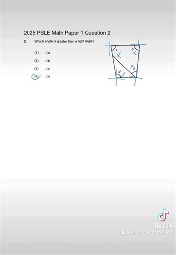 2025 PSLE Math Paper 1 Question 2 Angles Hack #psle #singaporemath #angleshack WWW.MODELMETHOD.COM
