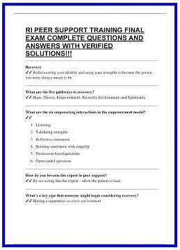 RI PEER SUPPORT TRAINING FINAL EXAM COMPLETE QUESTIONS AND ANSWERS WITH VERIFIED SOLUTIONS 636x882