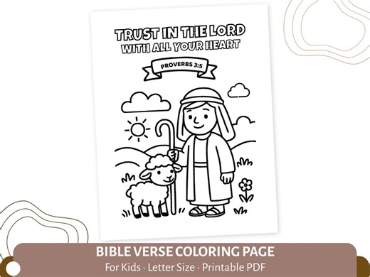 Proverbs 3:5 Coloring Page for Kids | Trust in the Lord Printable | Bible Verse Coloring Sheet | Sunday School Activity PDF | CPD31 - Etsy