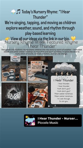 The Educators' Domain on Instagram: "⛈️🎵 Today’s Nursery Rhyme: “I Hear Thunder” We’re singing, tapping, and moving as children explore weather, sound, and rhythm through play-based learning. ☔️🥁 Want more easy set-ups for Nursery Rhyme Week? 👉 View all our play-based ideas via the link in our bio. 💛#educatorsdomain #ihearthunder⚡️ #nurseryrhymeweek"