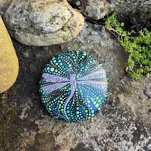 Mandala Hand Painted Rock With Dragonfly Gift Paperweight - Etsy