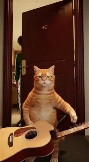 Cat Plays Guitar Until Owner Opens Door 🎸😹 #Shorts