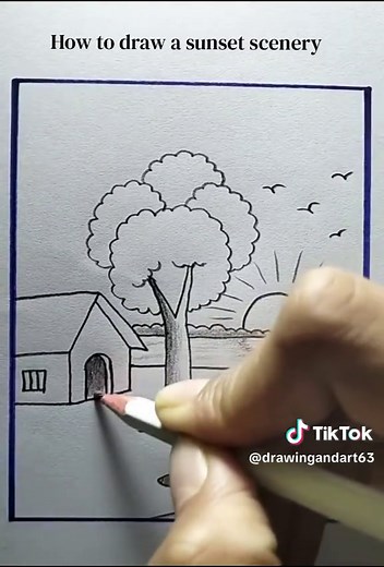 How to Draw a Beautiful Sunset Scenery