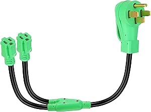 Kanayu 3FT 50 Amp to (2) x 110V 15 Amp Household Outlet RV Y Adapter Power Cord Compatible with NEMA 14-50P Male Plug to Two 5-15R Female Electrical Receptacles, 10/4 STW 50 to 15 RV Power Cord
