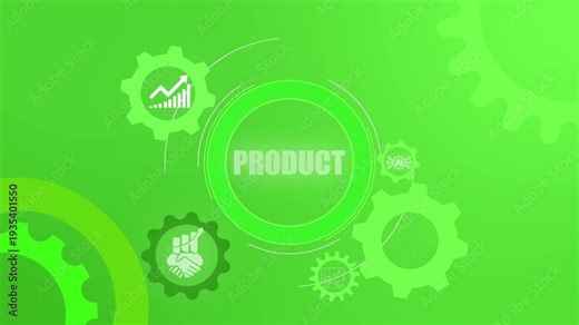 Product development strategy concept with business plan planning and setting icon animation representing innovation design, marketing promotion and commercial success.