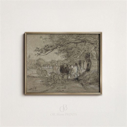 Vintage Farm Animal Sketch: Highland Cow Print, Sheep Nursery Decor, Landscape PRINTABLE (digital Download) - Etsy