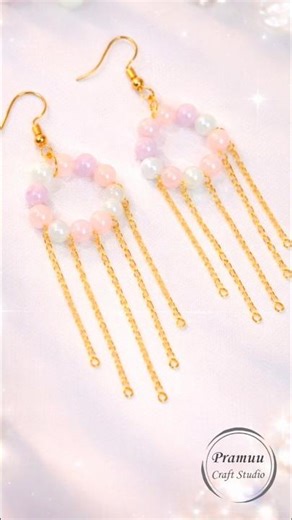 DIY Cute Beaded Earrings ✨ Pastel & Gold Chain Design #shorts #diy