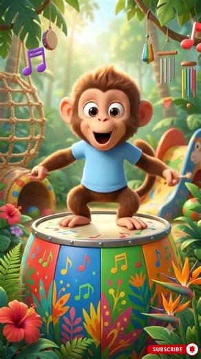 Monkey's Drum Beat Sends Him Flying! 🐵🥁😂 | Funny Animation #shorts