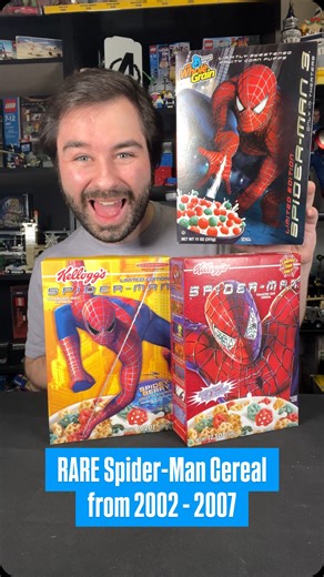 MiniSuperHeroesToday on Instagram: "RARE Spider-Man Cereal Boxes from 2002-2007, all sealed and preserving that sugary nostalgia 🕸️ Did you guys have any of these back in the day? #raimispiderman #spiderman #spidermancollection #spidermancollector #tobeymaguire #tobeymaguirespiderman #nostalgia #cereal #spiderman2 #spiderman3 #kelloggs #generalmills #cerealbowl"
