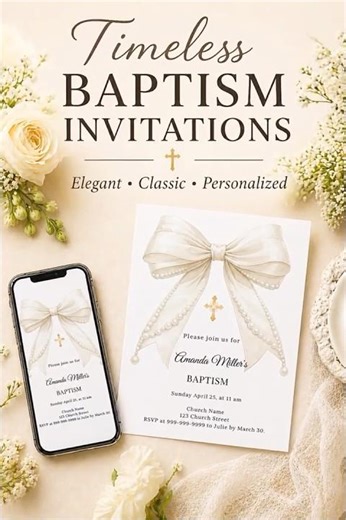 Elegant Baptism Invitations for Girls | Paper & Digital Options