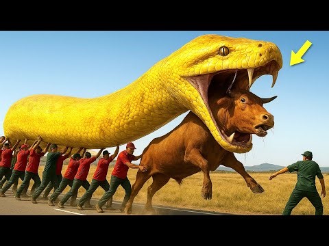 Brave Heroes Battle to Save Brown Bull from Giant Python’s Deadly Attack 🐂🐍