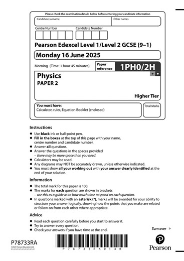 Edexcel GCSE Physics Paper 2h 2025 Question Paper