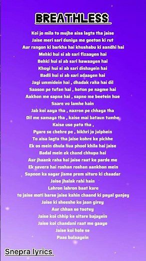 Breathless song - ( lyrics) || Shankar mahadevan || #song #short #songlyrics