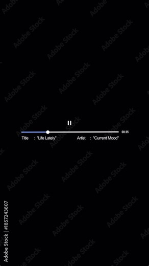 Aesthetic Music Player UI Animation: "Life Lately" Song Title by "Current Mood" Artist, Minimalist Progress Bar and Outline Play Button Overlay