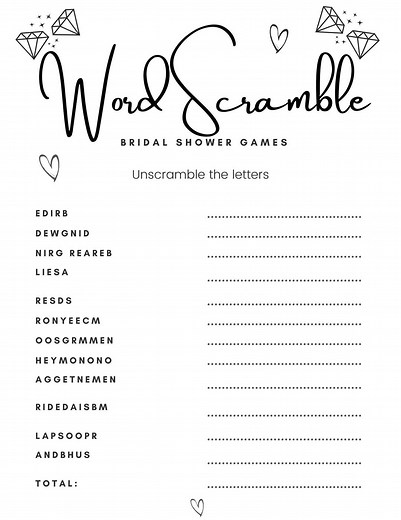 Bridal Shower Games Printable, Wedding Word Scramble Printable, Printable Minimalist Bridal Shower Puzzle, Instant Download, - Etsy