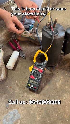 Ampere checking with capistor! #hvac #compressor #cool | Kingstar