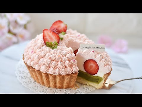桜と苺のタルトの作り方☆失敗から生まれたドームタルト! モンブランタルトの予定でした(笑) 母の日にも♡