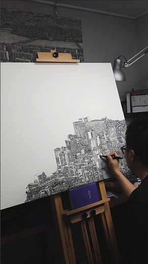 Drawing an Entire City with One Fountain Pen (No Music, Just Ink ASMR) #shorts