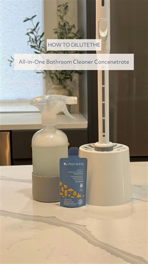Diluting our NEW All-in-1 Bathroom Cleaner Concentrate is a breeze! Whether you’re filling a Forever Bottle or the Cleaner-Dispensing Toilet Brush, watch and see just how simple it is! | Norwex