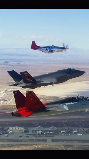 Our time at Edwards Air Force Base was absolutely incredible and included this Heritage Flight to honor the Tuskegee Airmen. Although our Mustang wasn't there, it was great to see a Red Tail representing the OTA! Can you name the aircraft involved? | CAF Red Tail Squadron