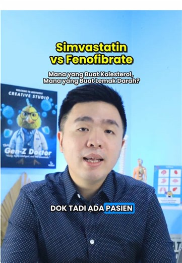 Hasil lab lipid merah semua tapi bingung pilih Simvastatin atau Fenofibrate? Jangan sampai salah sasaran karena fungsinya beda total! #YukCobaKitaBahas Simvastatin adalah golongan Statin yang target utamanya adalah menurunkan LDL atau kolesterol jahat dengan cara menghambat pabrik kolesterol di hati. Sementara itu, Fenofibrate adalah spesialis penurun Trigliserida, yaitu lemak darah yang sering naik akibat hobi makan gorengan atau yang manis manis. Hati hati, menggabungkan keduanya secara mandir