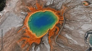 Grand Prismatic Spring view at Yellowstone National Park. Aerial scenic 4k video. Midway Geyser Basin, Yellowstone National Park, Wyoming, USA