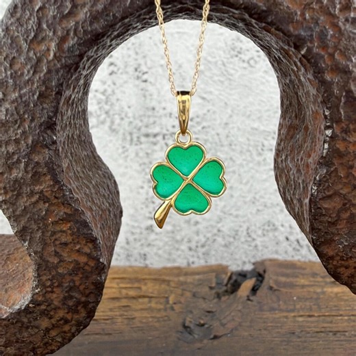 14k Shamrock 4 Leaf Clover Enamel Pendant 14k Yellow Gold Necklace - 18 Inches - Etsy