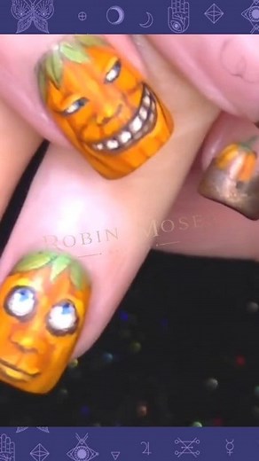 6.9K views · 151 reactions |  Cheeky Pumpkins Nail Art Design  Robin Moses Nail Art Brushes on my website!  #fallnails #autumnnails #halloweennails #pumpkinnails #nailart #nailtutorial #NailArtBrushes | Robin Moses Nail Art | Facebook